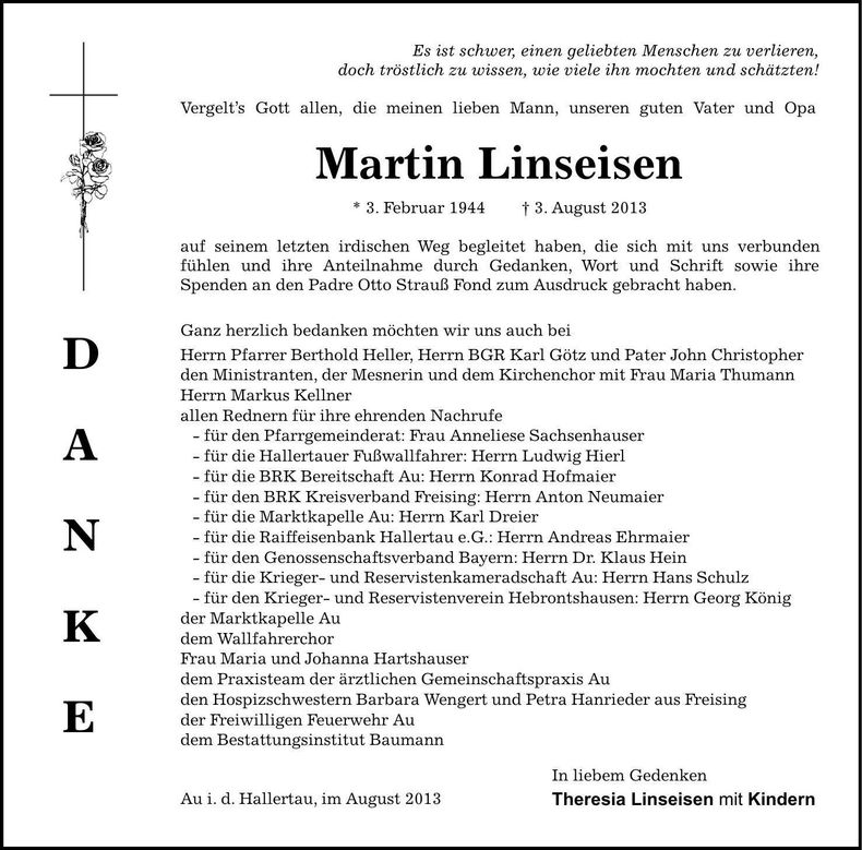 Traueranzeige Martin Linseisen