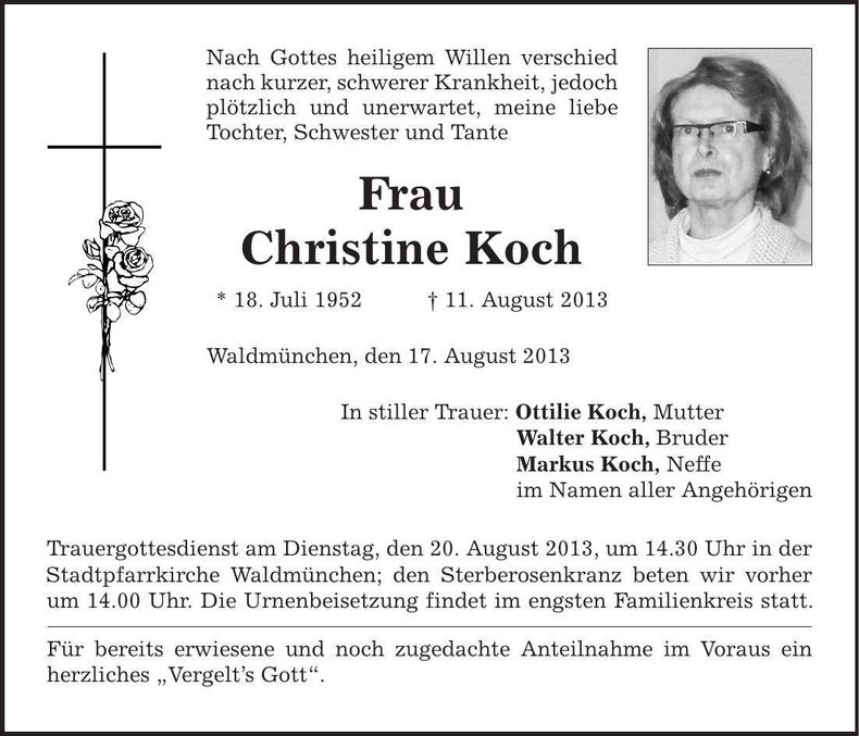 Traueranzeige Christine Koch