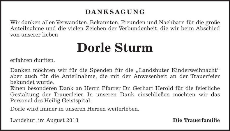 Traueranzeige Dorle Sturm