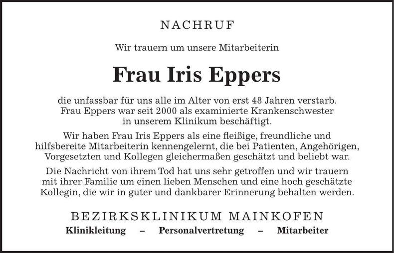 Traueranzeige Iris Eppers