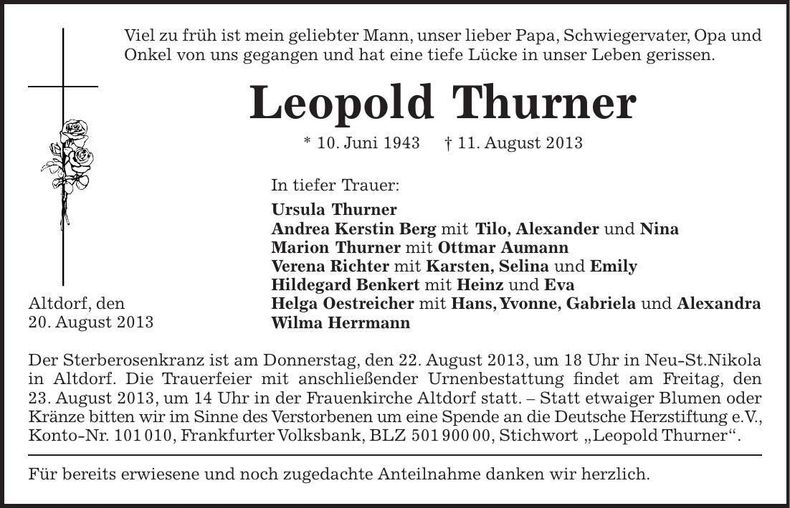 Traueranzeige Leopold Thurner