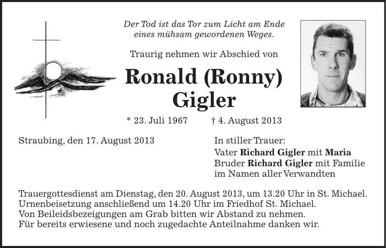 Traueranzeige Ronald Gigler