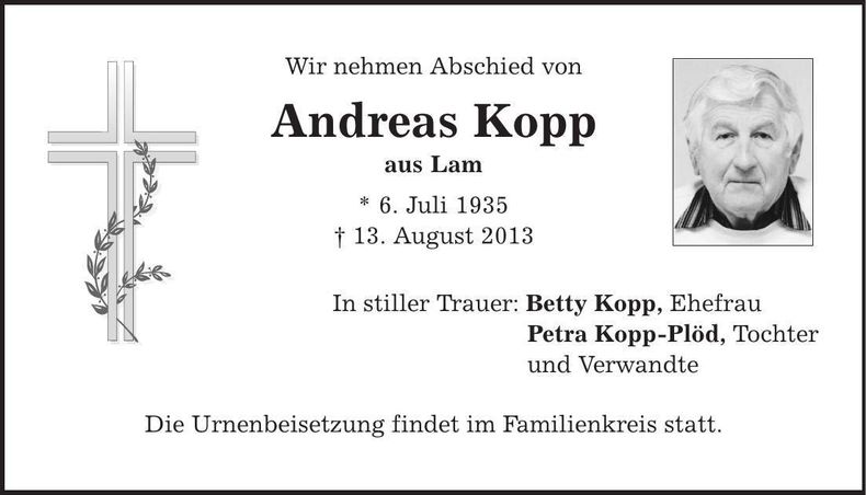 Traueranzeige Andreas Kopp