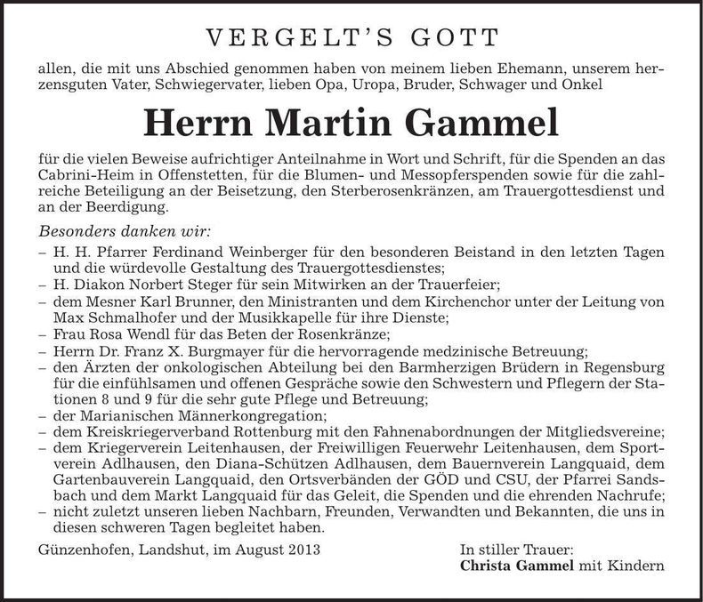 Traueranzeige Martin Gammel