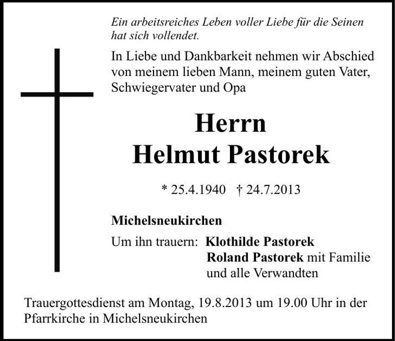 Traueranzeige Helmut Pastorek