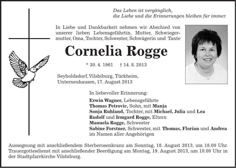 Traueranzeige Cornelia Rogge
