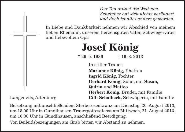 Traueranzeige Josef König