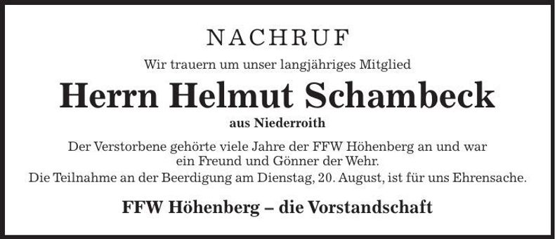 Traueranzeige Helmut Schambeck