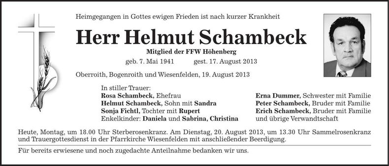 Traueranzeige Helmut Schambeck