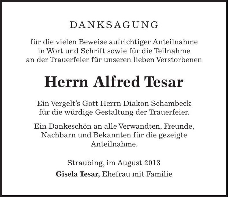 Traueranzeige Alfred Tesar