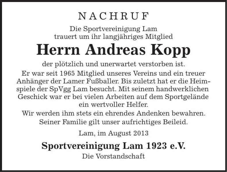 Traueranzeige Andreas Kopp