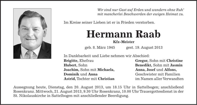 Traueranzeige Hermann Raab