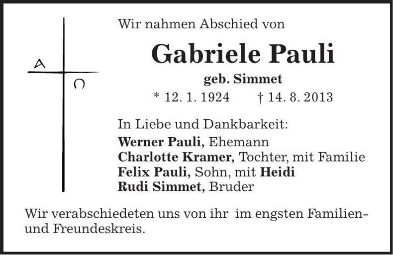 Traueranzeige Gabriele Pauli
