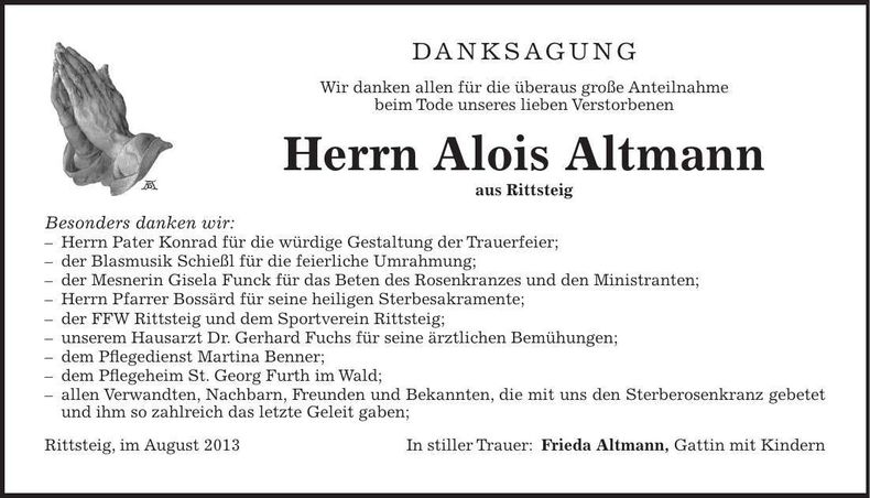 Traueranzeige Alois Altmann