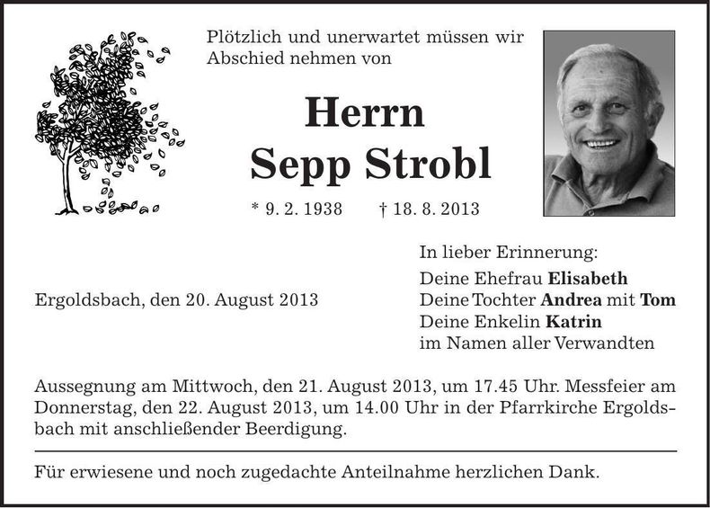 Traueranzeige Sepp Strobl
