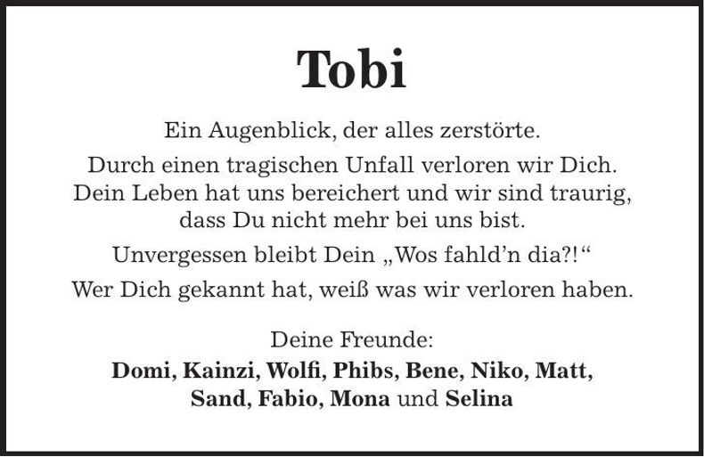Traueranzeige Tobi 