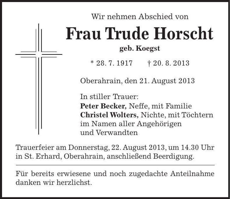 Traueranzeige Trude Horscht