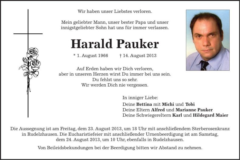 Traueranzeige Harald Pauker
