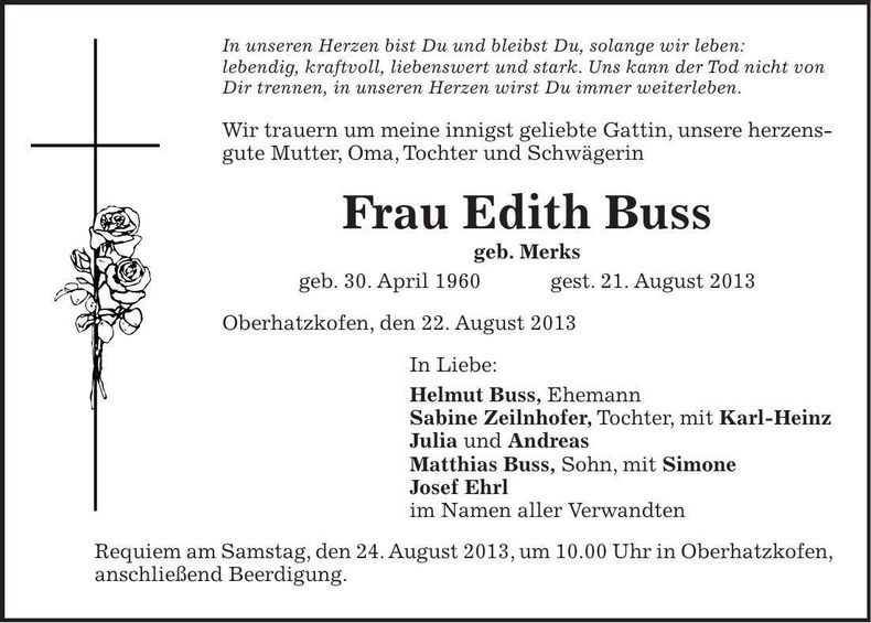 Traueranzeige Edith Buss