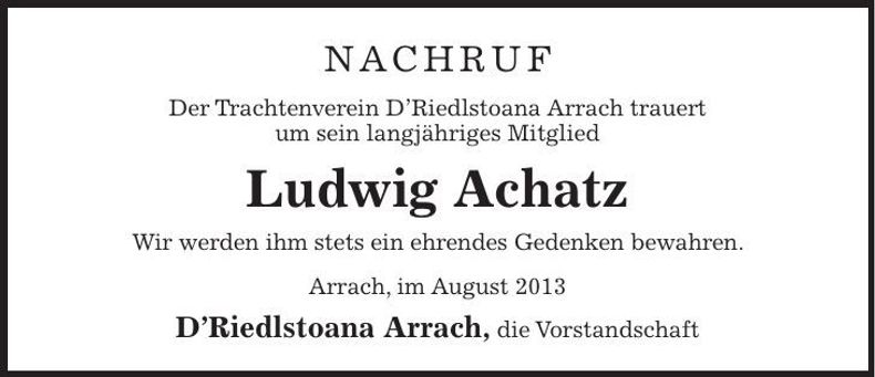 Traueranzeige Ludwig Achatz