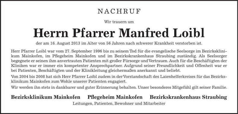 Traueranzeige Manfred Loibl