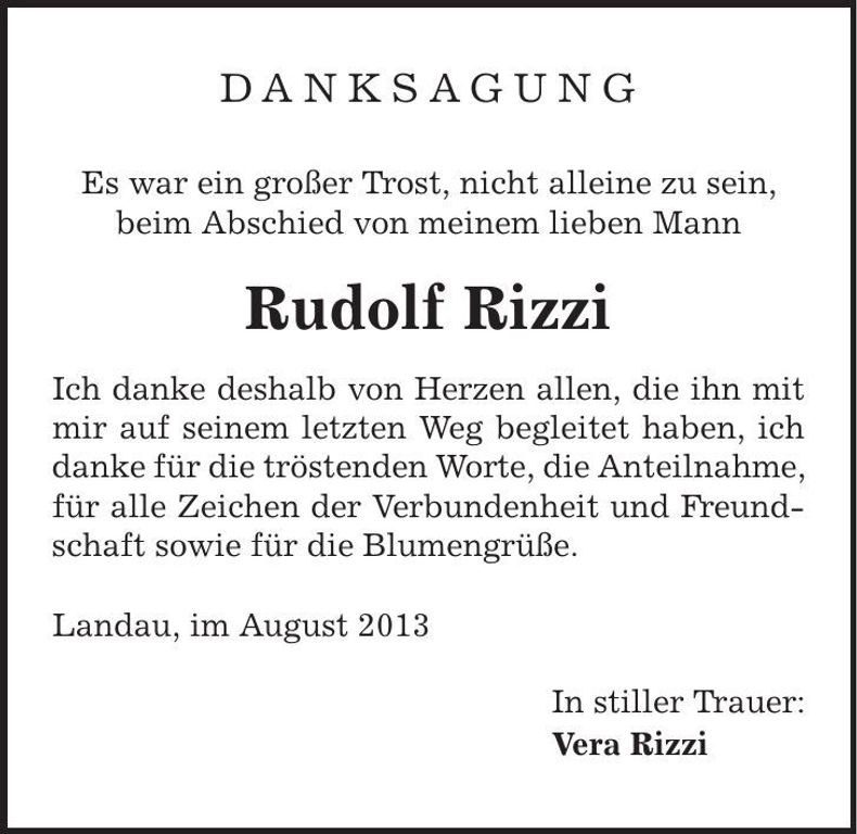 Traueranzeige Rudolf Rizzi