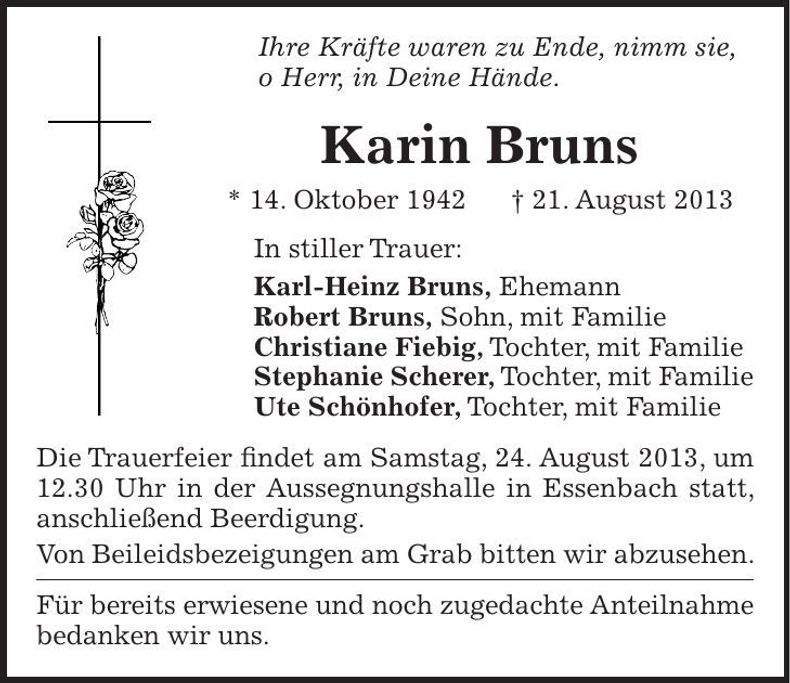 Traueranzeige Karin Bruns