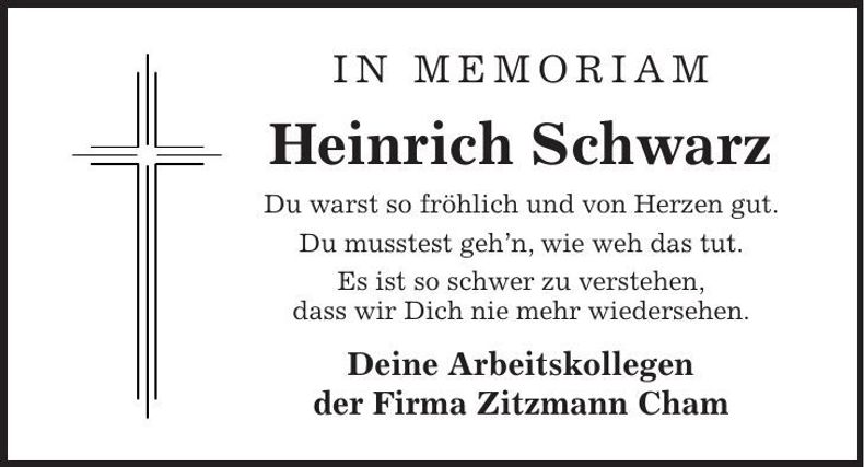 Traueranzeige Heinrich Schwarz