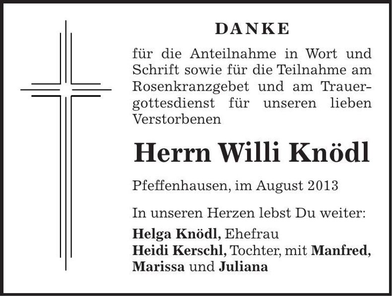 Traueranzeige Willi Knödl