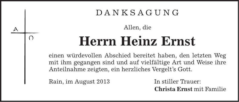 Traueranzeige Heinz Ernst