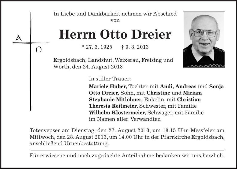 Traueranzeige Otto Dreier