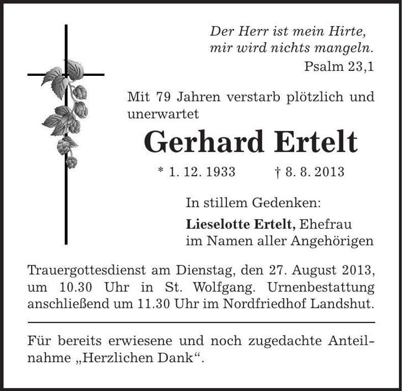 Traueranzeige Gerhard Ertelt