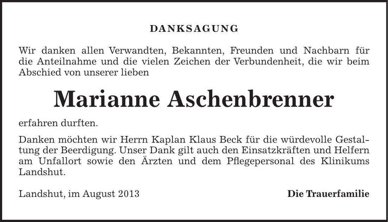 Traueranzeige Marianne Aschenbrenner