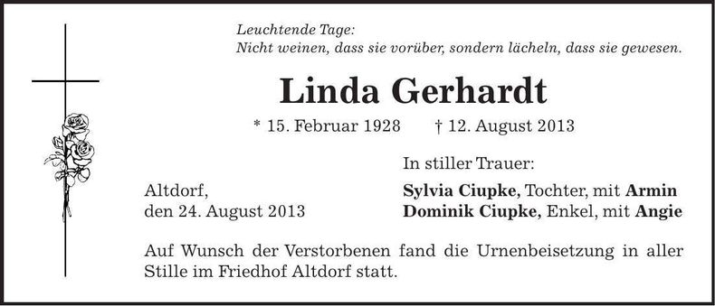 Traueranzeige Linda Gerhardt
