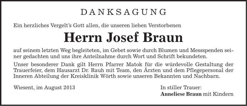 Traueranzeige Josef Braun