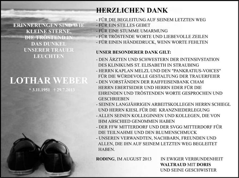Traueranzeige Lothar Weber