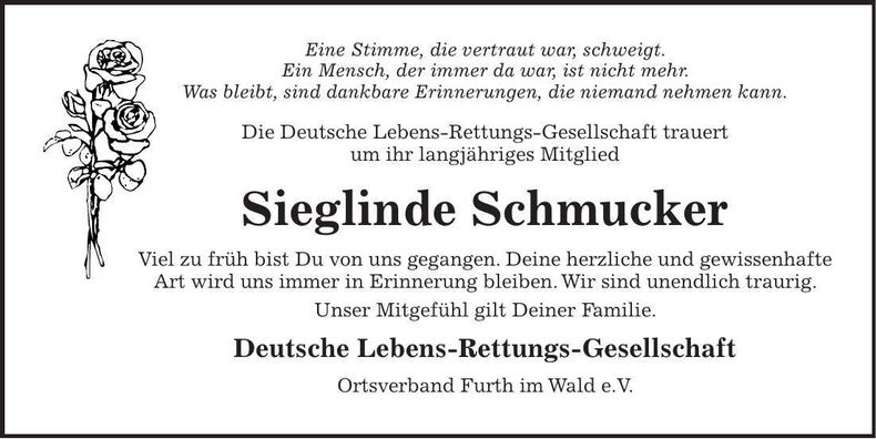 Traueranzeige Sieglinde Schmucker