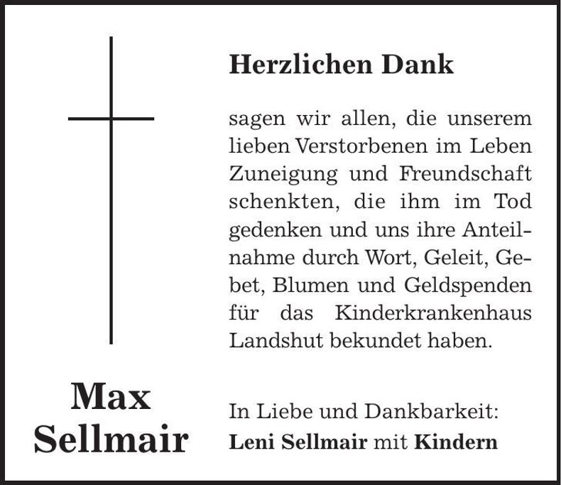 Traueranzeige Max Sellmair