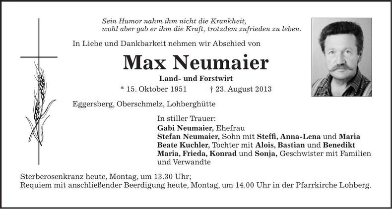 Traueranzeige Max Neumaier