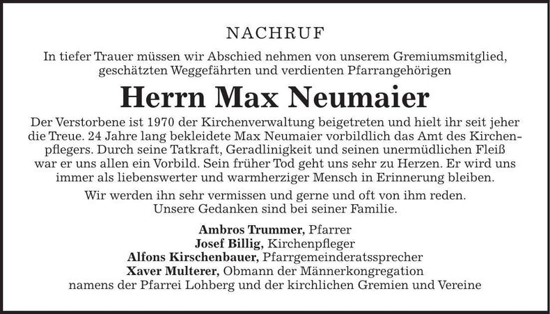 Traueranzeige Max Neumaier
