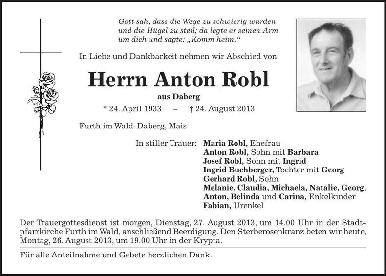 Traueranzeige Anton Robl