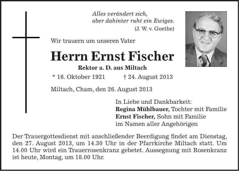 Traueranzeige Ernst Fischer