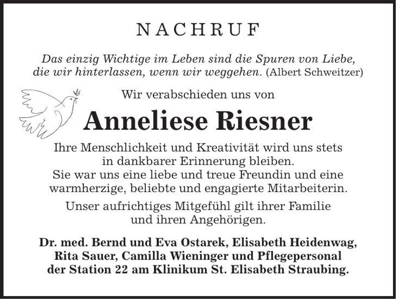 Traueranzeige Anneliese Riesner