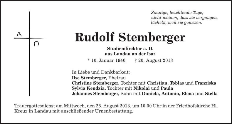Traueranzeige Rudolf Stemberger