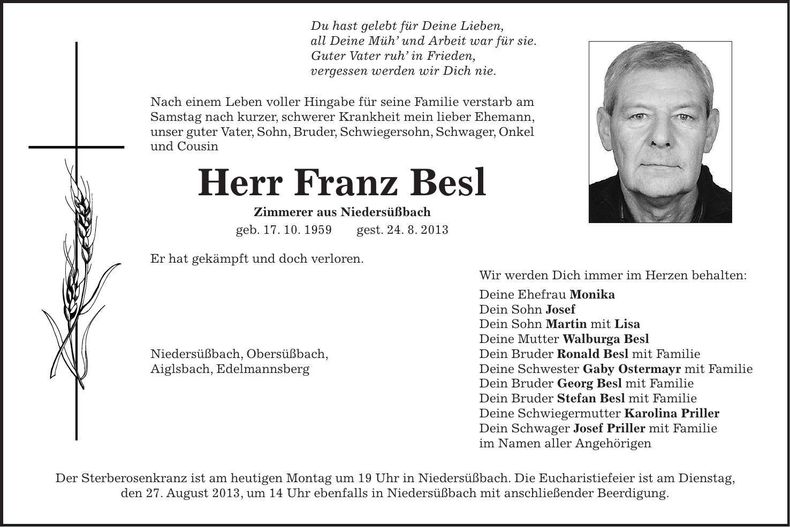 Traueranzeige Franz Besl