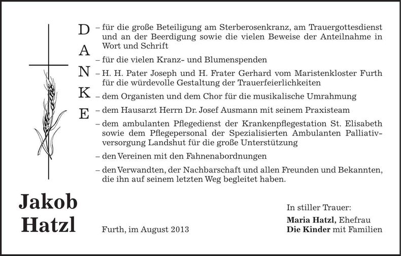 Traueranzeige Jakob Hatzl