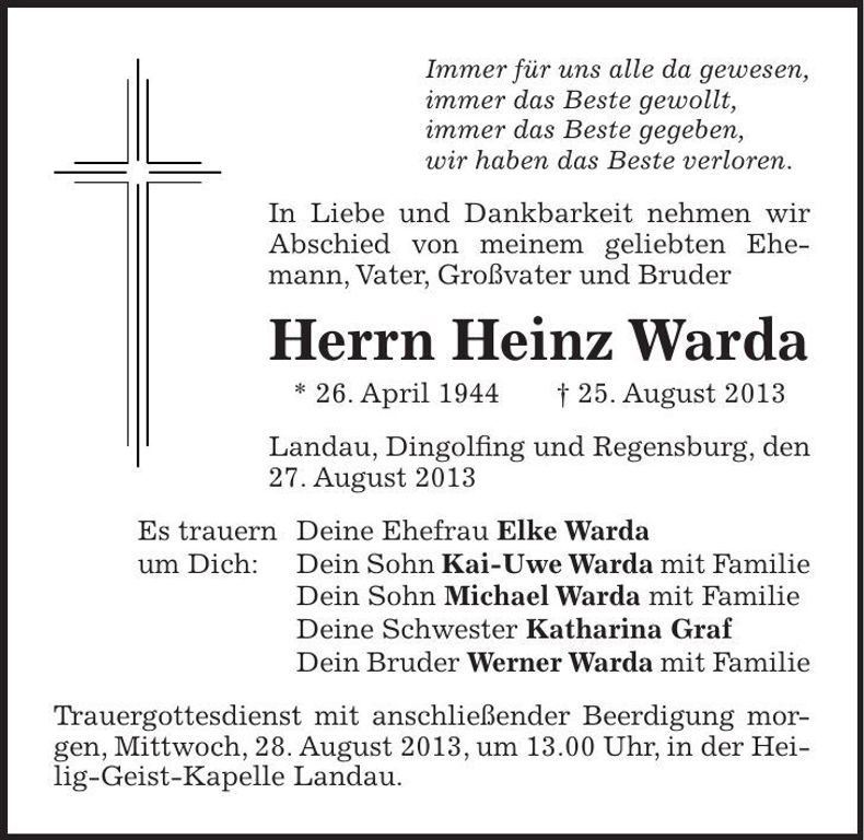 Traueranzeige Heinz Warda