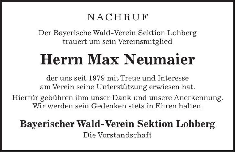 Traueranzeige Max Neumaier
