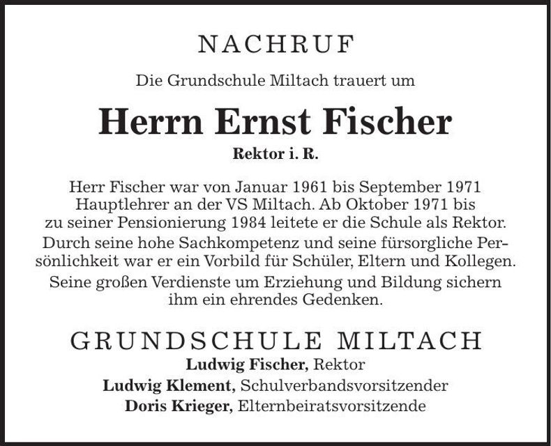Traueranzeige Ernst Fischer