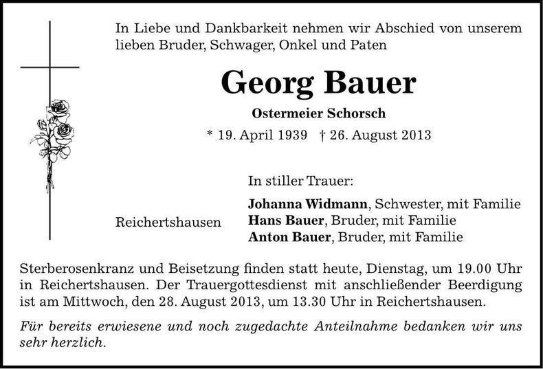 Traueranzeige Georg Bauer